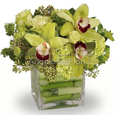 Glass composition with flowers cymbidium