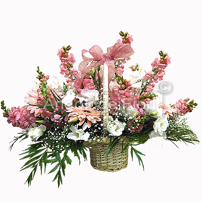 Flower basket with pink flowers