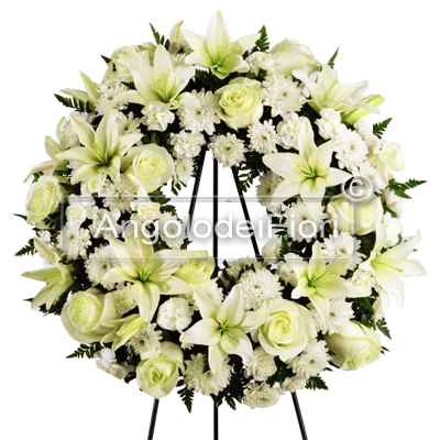 Funeral wreath of white flowers