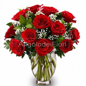 Bouquet di Rose Rosse e verdi di complemento