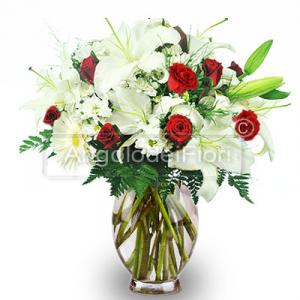 Bouquet of Red Roses and White Lilium