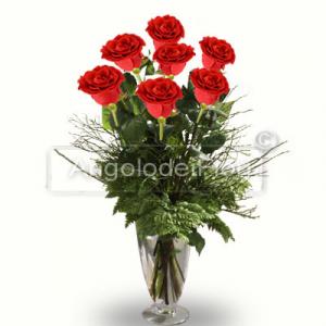 Sette Rose Rosse a gambo lungo