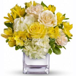 Composition in Yellow with roses and mixed flowers