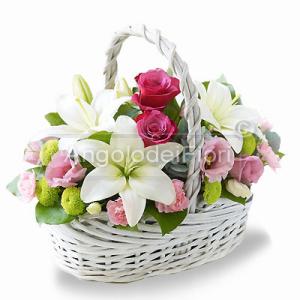  Basket of white and pink flowers