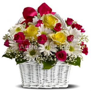  Basket of red and yellow roses