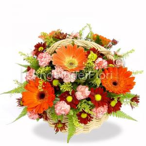 Basket of flowers orange and pink