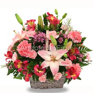 Shades of pink flower basket
