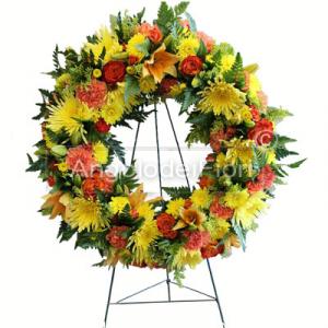 Corona Funebre di Fiori Giallo Arancio