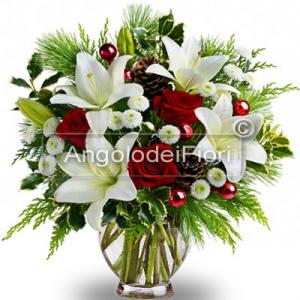 Bouquet Natalizio con Lilium e Rose Rosse