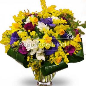 Bouquet of Spring Flowers and Mimosa