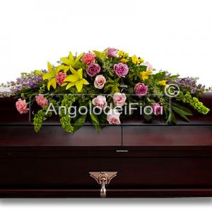 Cuscino Funebre Con fiori gialli e rosa