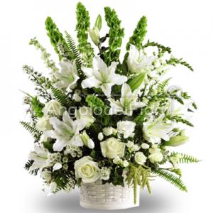 Floral Composition birthday with roses and white lilies