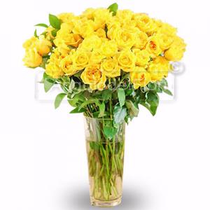 Package of Fifty yellow roses and green complementary