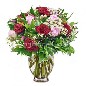 Bouquet di Rose Miste Rosse e Rosa